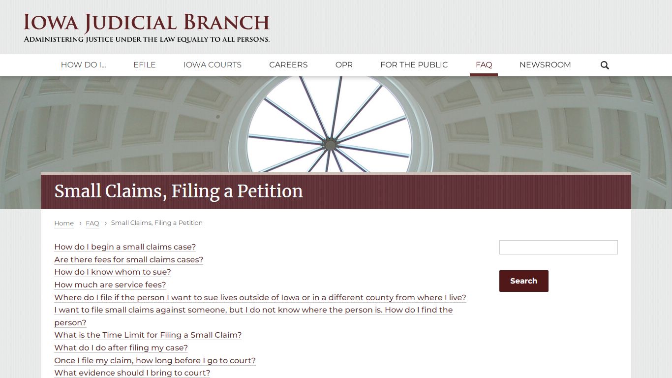 Small Claims, Filing a Petition | FAQ | Iowa Judicial Branch